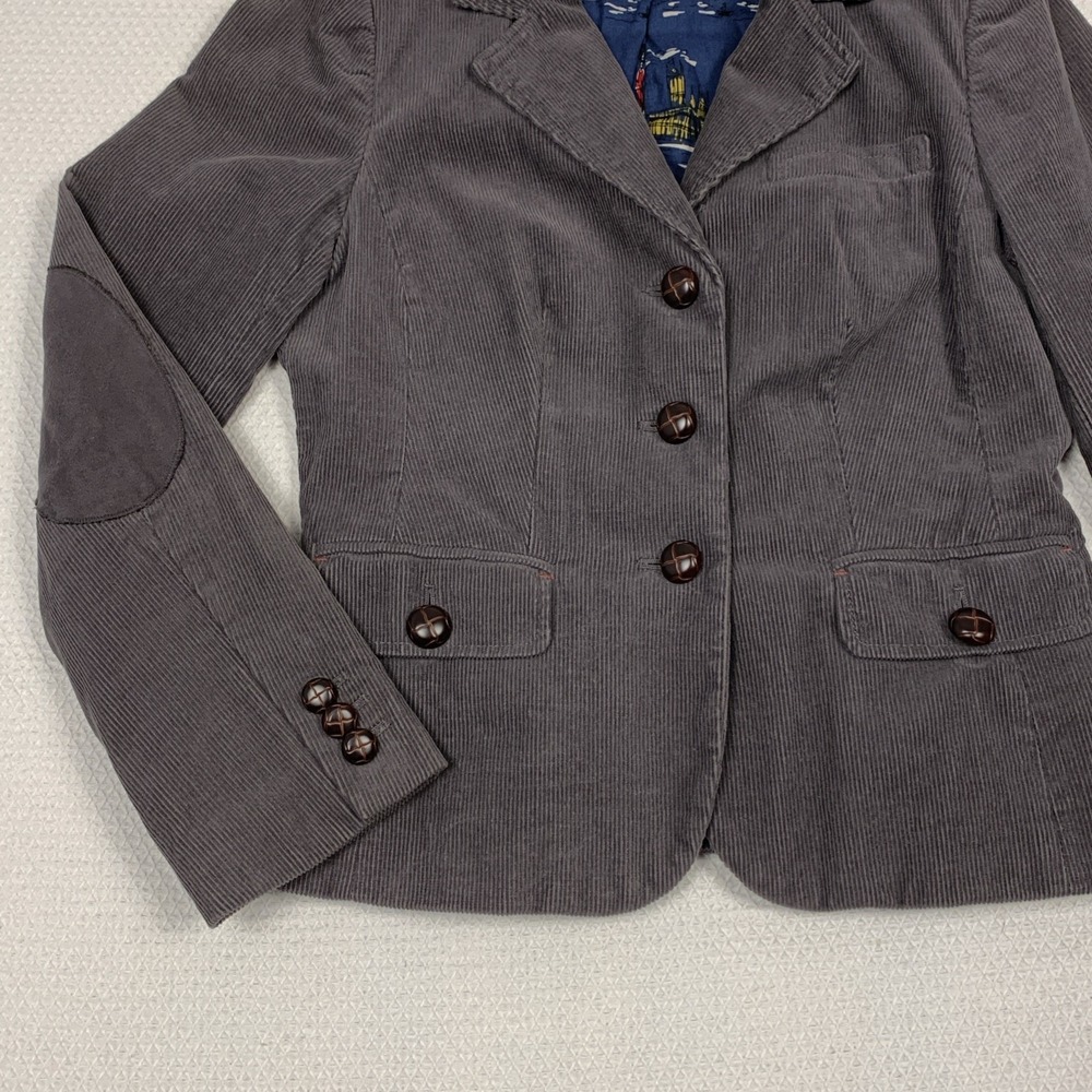 Boden Corduroy Blazer Womens 6 Gray Elbow Patch Lined Academia Preppy - Picture 2 of 16
